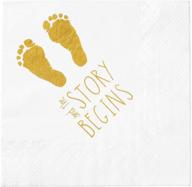 🍼 premium baby shower napkins: 'and the story begins' - 100 gender reveal gold napkins - large 6.5 x 6.5 inch logo