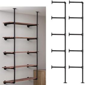 img 4 attached to Industrial Iron Pipe Shelf Wall Mount: Farmhouse DIY Open Bookshelf for Kitchen Bathroom, Living Room Storage - 2Pack of 5 Tier Pipe Shelves