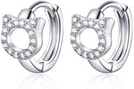 🐱 925 sterling silver cz kitty hoop earrings for women teen girls - cute cat cubic zirconia cartilage small hoops - tiny hollow pet hinged huggie sleeper hoops hypoallergenic for sensitive ears - dainty jewelry logo