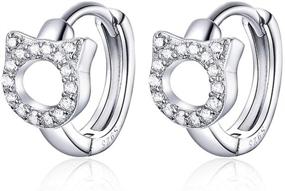 img 4 attached to 🐱 925 Sterling Silver CZ Kitty Hoop Earrings for Women Teen Girls - Cute Cat Cubic Zirconia Cartilage Small Hoops - Tiny Hollow Pet Hinged Huggie Sleeper Hoops Hypoallergenic for Sensitive Ears - Dainty Jewelry