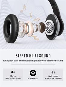 img 1 attached to 🎧 65H Playtime Wireless Over Ear Headphones with Hi-fi Stereo Sound, Deep Bass, CVC 6.0 Mic, Adjustable & Comfortable Headset for PC, TV - Foldable Design