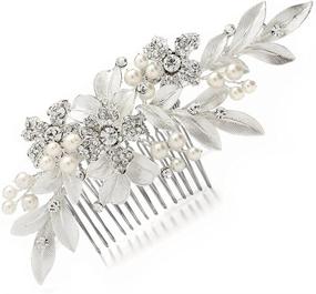 img 4 attached to Exquisite Mariell Couture Bridal Hair Comb: Hand Painted Leaves, Sparkling Pave Crystal & Pearls