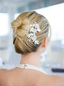 img 3 attached to Exquisite Mariell Couture Bridal Hair Comb: Hand Painted Leaves, Sparkling Pave Crystal & Pearls