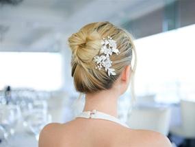 img 1 attached to Exquisite Mariell Couture Bridal Hair Comb: Hand Painted Leaves, Sparkling Pave Crystal & Pearls