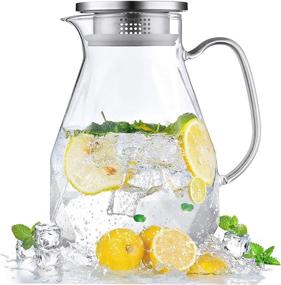 img 4 attached to 🥤 60 Oz Glass Pitcher with Lid and Spout - Heat-resistant Iced Tea Pitcher for Fridge - Versatile Water Pitcher for Hot/Cold Drinks, Juice, Milk, and Tea - Stylish Glass Carafe with Diamond Pattern - Perfect Christmas Gift Idea