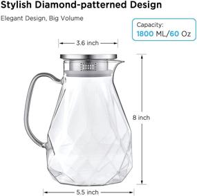 img 3 attached to 🥤 60 Oz Glass Pitcher with Lid and Spout - Heat-resistant Iced Tea Pitcher for Fridge - Versatile Water Pitcher for Hot/Cold Drinks, Juice, Milk, and Tea - Stylish Glass Carafe with Diamond Pattern - Perfect Christmas Gift Idea