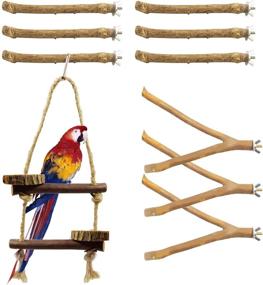 img 4 attached to 🐦 Multi-functional Bird Perch Stand: 10 Pack Natural Wood Rod Toys for Parrots & Canaries - Exercise, Claw Grinding & Cage Accessories