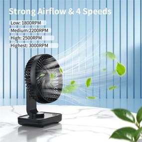 img 3 attached to 🖥️ Aluan Small Desk Fan: Quiet Portable Fan for Home Office and Bedroom, Rechargeable Battery Operated, 4 Speeds, Black