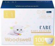 подгузники для младенцев woodswell care - размер 1, 100 штук: гипоаллергенные, двойная защита от протечек, ультра мягкие, суперабсорбентные логотип