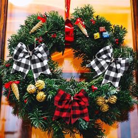img 1 attached to 🎀 Syhood 20-Piece Christmas Bows Decoration Set: Plaid Bows Ornaments for Christmas Tree, Buffalo Plaid Wreath Bows in Black and Red, White and Black