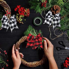 img 2 attached to 🎀 Syhood 20-Piece Christmas Bows Decoration Set: Plaid Bows Ornaments for Christmas Tree, Buffalo Plaid Wreath Bows in Black and Red, White and Black