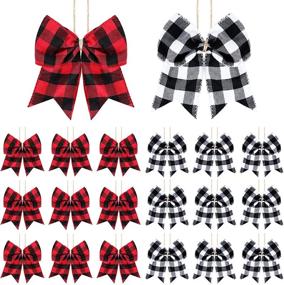 img 4 attached to 🎀 Syhood 20-Piece Christmas Bows Decoration Set: Plaid Bows Ornaments for Christmas Tree, Buffalo Plaid Wreath Bows in Black and Red, White and Black