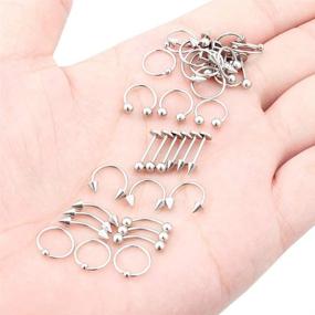img 1 attached to 🔒 40Pcs Surgical Steel Cartilage Earrings Hoop Labret Stud Set for Men Women – 316L Nose Lip Horseshoe Piercing Rings, Tragus Helix Ear Body Jewelry – 20G
