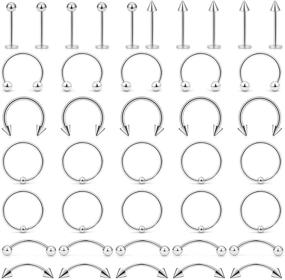 img 3 attached to 🔒 40Pcs Surgical Steel Cartilage Earrings Hoop Labret Stud Set for Men Women – 316L Nose Lip Horseshoe Piercing Rings, Tragus Helix Ear Body Jewelry – 20G