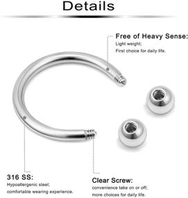 img 2 attached to 🔒 40Pcs Surgical Steel Cartilage Earrings Hoop Labret Stud Set for Men Women – 316L Nose Lip Horseshoe Piercing Rings, Tragus Helix Ear Body Jewelry – 20G