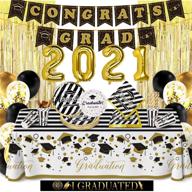 🎓 2021 graduation party supplies set - plates, napkins, cups, straws, cutlery, tablecloth, balloon banner - perfect for college & high school grad decorations - serves 25 logo