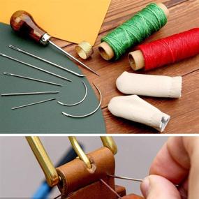 img 1 attached to ✂️ Leather Sewing Kit with Upholstery Needle and Waxed Thread (Red+Green) - Complete Set with Leather Sewing Needles, Sewing Awl, Finger Cots, and Thimble for DIY Leather Craft and Working