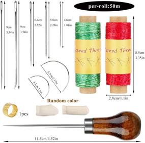 img 3 attached to ✂️ Leather Sewing Kit with Upholstery Needle and Waxed Thread (Red+Green) - Complete Set with Leather Sewing Needles, Sewing Awl, Finger Cots, and Thimble for DIY Leather Craft and Working