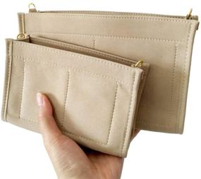 img 2 attached to Tourdream Purse Organizer Insert - Toiletry Pouch 26, Khaki - Premium Microfiber with Gold Buckles