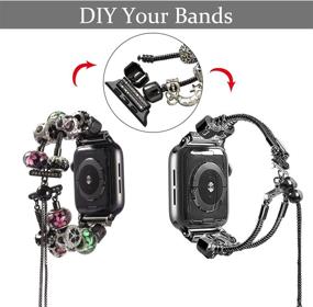 img 3 attached to Stylish and Sparkling Apple Watch Bands - Konafei Compatible with Series 7/6/5/4/3/2/SE, Bling Rhinestone DIY Bracelet Strap for Women Girls - Black 2 (41/40/38mm)