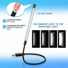 img 3 attached to 💡 USB LED Light for Laptop Keyboard and Computer - Dimmable, Flexible Stick, Gooseneck Lamp with Touch Switch for Reading Books - Black & Blue