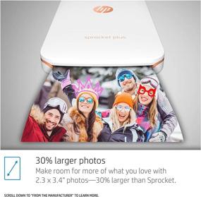 img 1 attached to 🖨️ Принтер для мгновенной печати HP Sprocket Plus - Печать фотографий на 30% больше на клейкой бумаге размером 2,3x3,4 дюйма, белый (2FR85A)