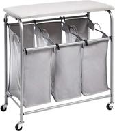 👗 convenient amazon basics 3-bag laundry sorter with ironing board top in sleek grey design logo