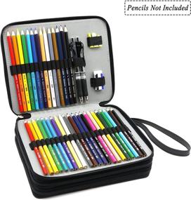 img 3 attached to 🖋️ YOUSHARES 120 Slots Pencil Case - Premium PU Leather Multi-Layer Zipper Pen Bag for Prismacolor Watercolor Pencils, Crayola Colored Pencils, Marco Pens, Makeup Brushes - Large Capacity & Stylish (Black)