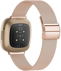 img 3 attached to Eyamumo Stainless Steel Mesh Band for Fitbit Versa 3 / Fitbit Sense, Adjustable and Breathable Replacement Wristband for Women and Men, Small Size, Rose Gold