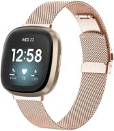 eyamumo stainless steel mesh band for fitbit versa 3 / fitbit sense, adjustable and breathable replacement wristband for women and men, small size, rose gold logo