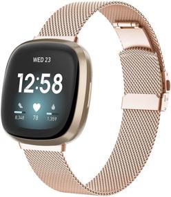 img 4 attached to Eyamumo Stainless Steel Mesh Band for Fitbit Versa 3 / Fitbit Sense, Adjustable and Breathable Replacement Wristband for Women and Men, Small Size, Rose Gold