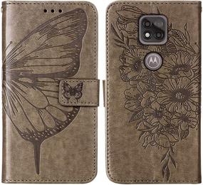 img 2 attached to 🦋 Durable Moto G Power 2021 Wallet Case with Kickstand and Card Holder - Gray Butterfly Floral Design