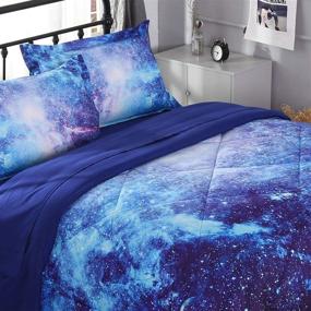 img 2 attached to 🌌 Wowelife Blue Galaxy 3D Outer Space Comforter Sets Queen - 5 Piece Bedding Sets with Printed Comforter for Adults and Teens