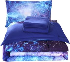 img 4 attached to 🌌 Wowelife Blue Galaxy 3D Outer Space Comforter Sets Queen - 5 Piece Bedding Sets with Printed Comforter for Adults and Teens