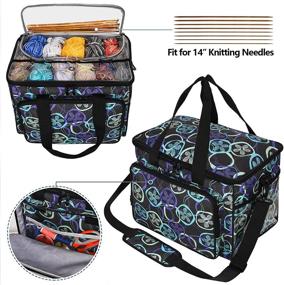 img 2 attached to 🌸 Large Gray Flower Knitting Bag - Yarn Tote Storage Organizer with Separate Crochet Hooks and Knitting Needles Bag, Top Slits for Wool Protection and Tangle Prevention (with Cover)