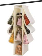 hanging purse handbag storage organizer with dust cover - 10 pocket wardrobe closet organizer for handbags, purses, clothing, homewares, and accessories logo