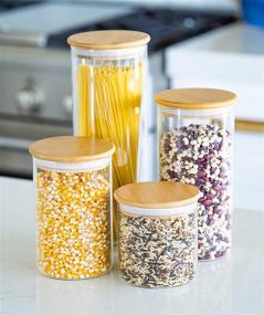 img 3 attached to 🍱 Glass Food Storage Containers with Bamboo Lids - Set of 4 Kitchen Canisters - Candy, Cookie, Rice and Spice Jars - Sugar or Flour Container - Large and Small Airtight Food Jar for Pantry