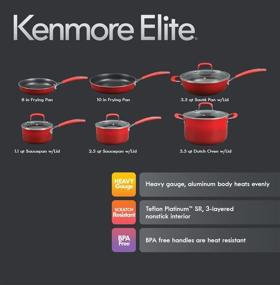 img 2 attached to 🍳 10-Частный набор посуды Kenmore Elite Andover с покрытием против пригара Platinum отлитый из алюминия по покраске в красно-переходящий цвет.