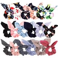 🎀 18-piece chiffon satin scrunchies with bow scarf - bow scrunchies for hair, in solid, striped, and floral patterns - ponytail holder with tail - rabbit bunny ear bowknot hair accessories logo