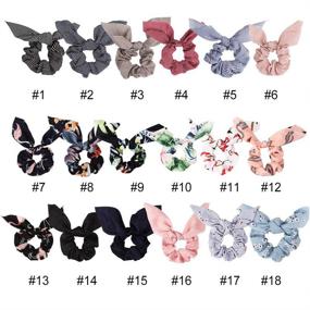 img 2 attached to 🎀 18-частн. Scrunchies из шифона и атласа с бантом-шарфом - Scrunchie с бантом для волос в однотонном, полосатом и цветочном дизайне - Ободок для хвостика с ушками кролика-бантом - Аксессуары для волос