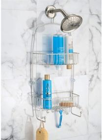 img 1 attached to iDesign Raphael Extra-Long Metal Hanging Shower Caddy with Hooks - Satin Silver, 12.5 x 4.65 x 26 inches