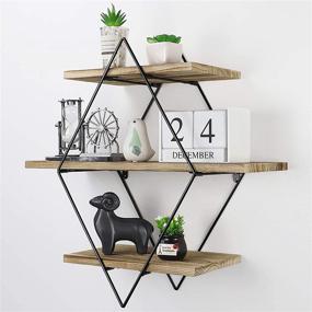 img 4 attached to 🔳 Befayoo Wall Mounted Floating Shelves - Rustic Wood Geometric Decor Shelf for Bathroom Bedroom Living Room Kitchen Office, Diamond Shape in Natural Finish