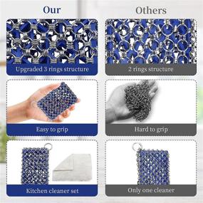 img 2 attached to 🔗 MYQGSD Cast Iron Skillet Cleaner Chainmail Scrubber - Stainless Steel Chain Scrubbing Pad with Silicone Insert and Bamboo Wash Cloth for Pre-Seasoned Pans, Cookware, BBQ Tools (Blue)