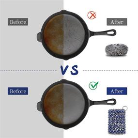 img 1 attached to 🔗 MYQGSD Cast Iron Skillet Cleaner Chainmail Scrubber - Stainless Steel Chain Scrubbing Pad with Silicone Insert and Bamboo Wash Cloth for Pre-Seasoned Pans, Cookware, BBQ Tools (Blue)