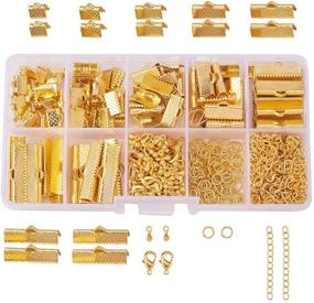 img 4 attached to 🎀 PandaHall Elite 410 Pcs Jewelry Finding Kits: Ribbon Clamp End, Jump Ring, Lobster Claw Clasps, Extender Chain, Drop Ends for Golden Jewelry Making