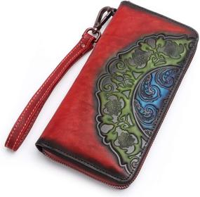 img 3 attached to 👛 Long Genuine Leather Wallet for Women with Vintage Embossed Cowhide Handmade Small Clutch in Red