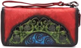 img 2 attached to 👛 Long Genuine Leather Wallet for Women with Vintage Embossed Cowhide Handmade Small Clutch in Red