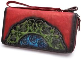 img 4 attached to 👛 Long Genuine Leather Wallet for Women with Vintage Embossed Cowhide Handmade Small Clutch in Red