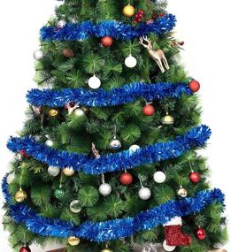 img 1 attached to 🎄 iPEGTOP 19.7ft Blue Christmas Tinsel Garland – Classic Thick Sparkly Tree Ornaments Party Ceiling Hanging Decorations with Colorful Reflections Shiny Filament