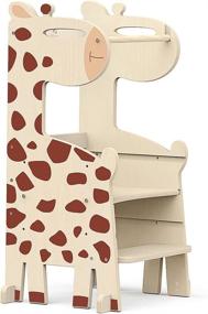 img 4 attached to 🦒 Montessori Learning Kitchen Step Stool for Kids - Adjustable Height Toddler Step with Safety Net and Non-Slip Mat, Giraffe Style, Solid Wood